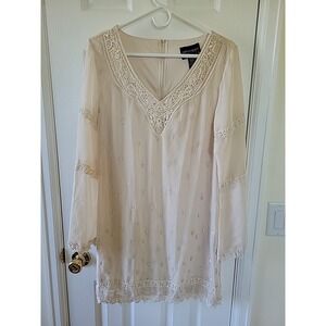 Orphan Black Helena Dress Size Md Beige Crochet Embroidered Longsleeve Mini